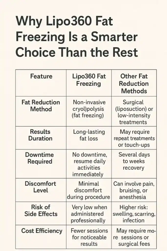 Is it possible to permanently freeze fat cells? 2 Table showing benefits of fat freezing to remove fat cells Beccles from Lipo 360