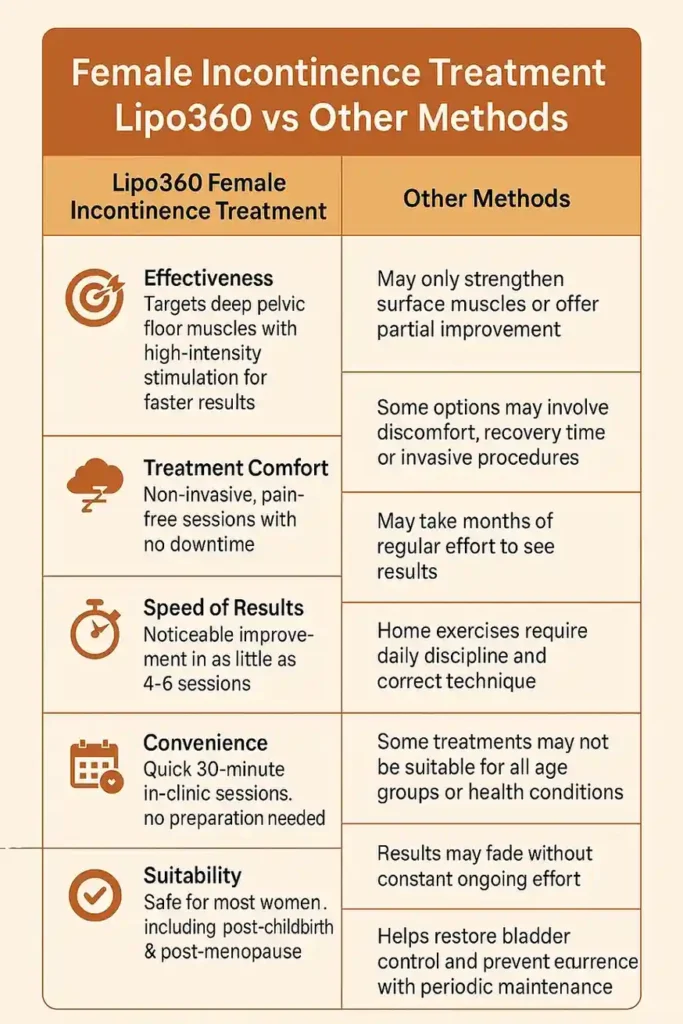 Comprehensive Guide To Female Incontinence Treatment Options 1 Table showing benefits of incontinence treatment Beccles