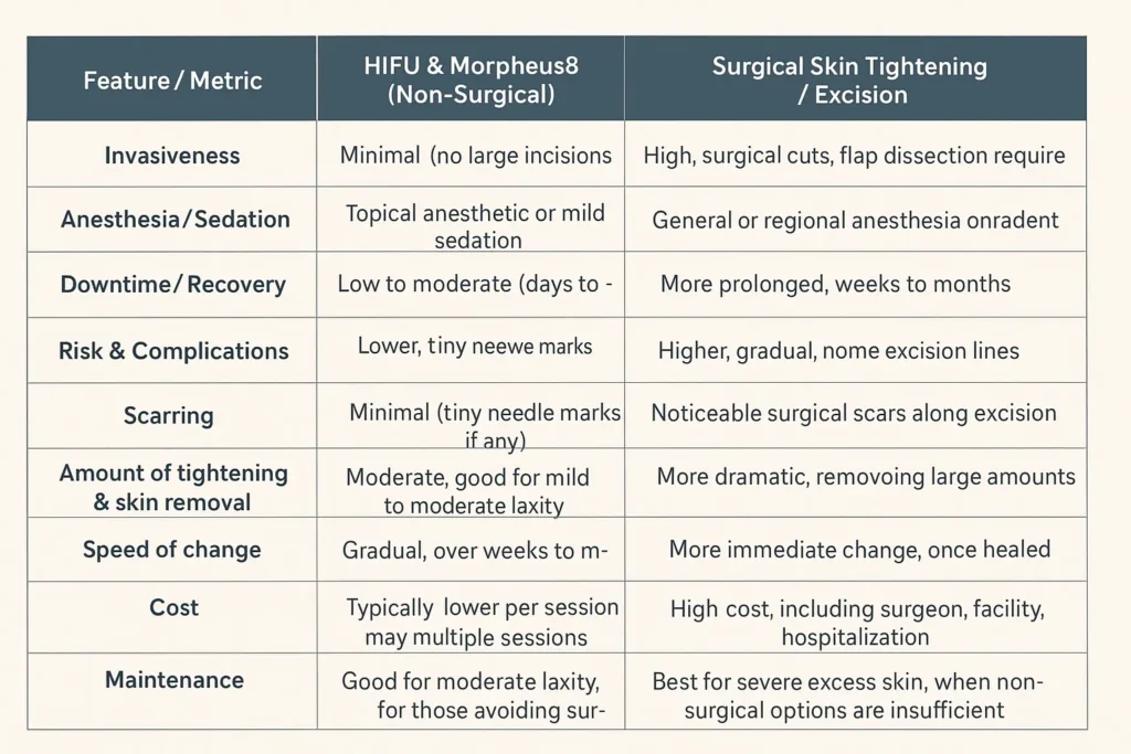 The Science of Skin Tightening 2 Table of skin tightening Beccles benefits compared to surgical options